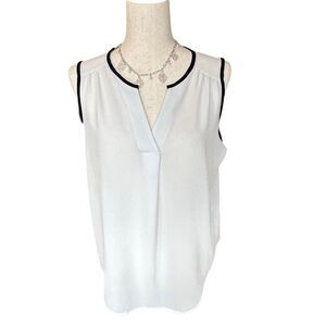 Green Envelope Womens Sleeveless Sheer Split Neck Blouse White/Black Large